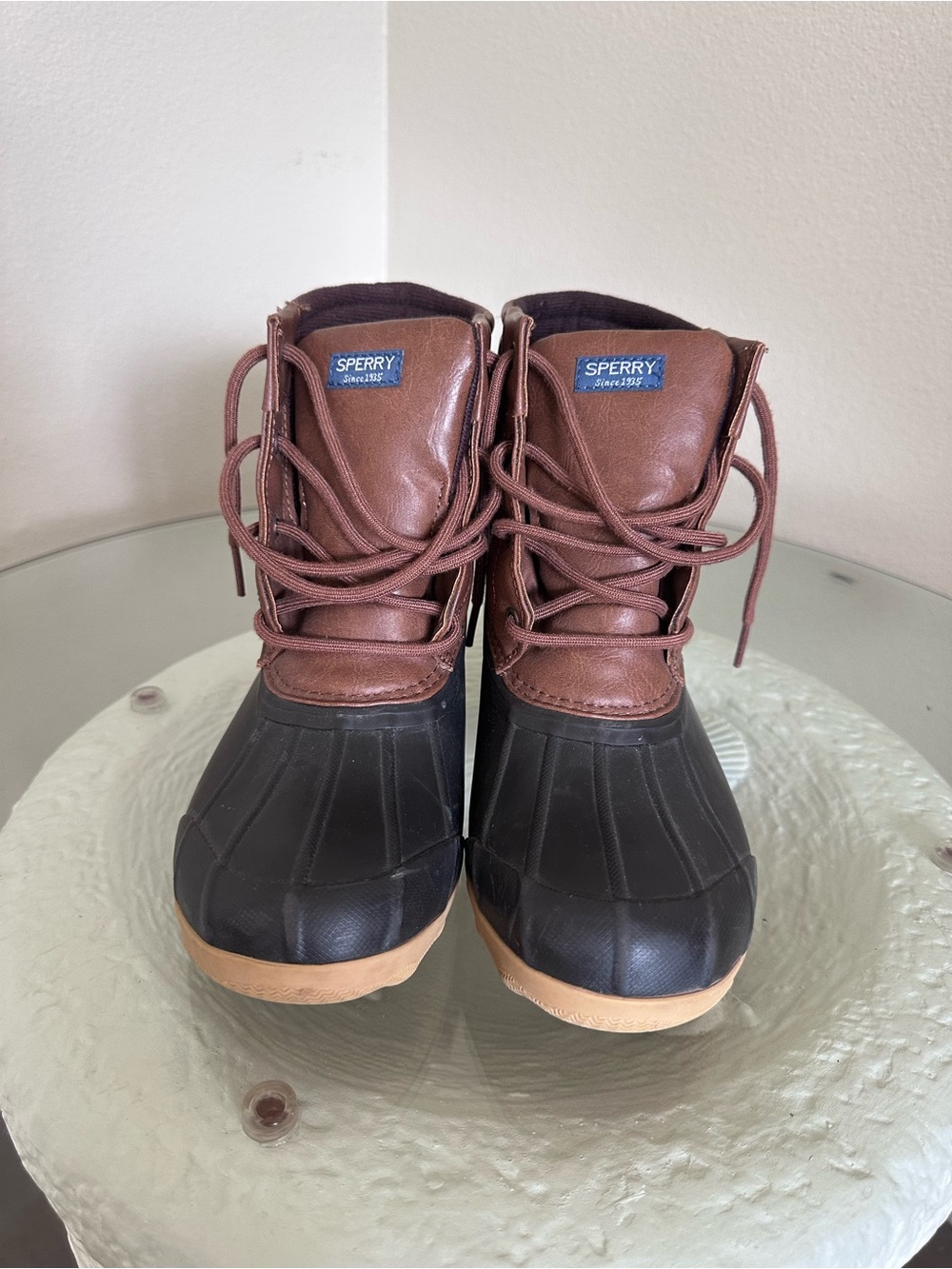 Sperry Saltwater Duck Boots Brown Black Water Resistant Ankle Booties Size 5M